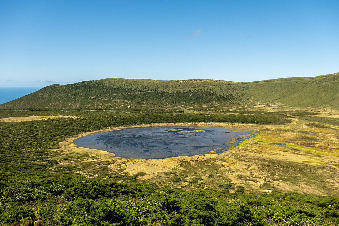 Caldeira Branca on Flores, Azores islands, Portugal. This volcanic structure is located in the Central Plateau of Flores Island and represents an explosion crater.