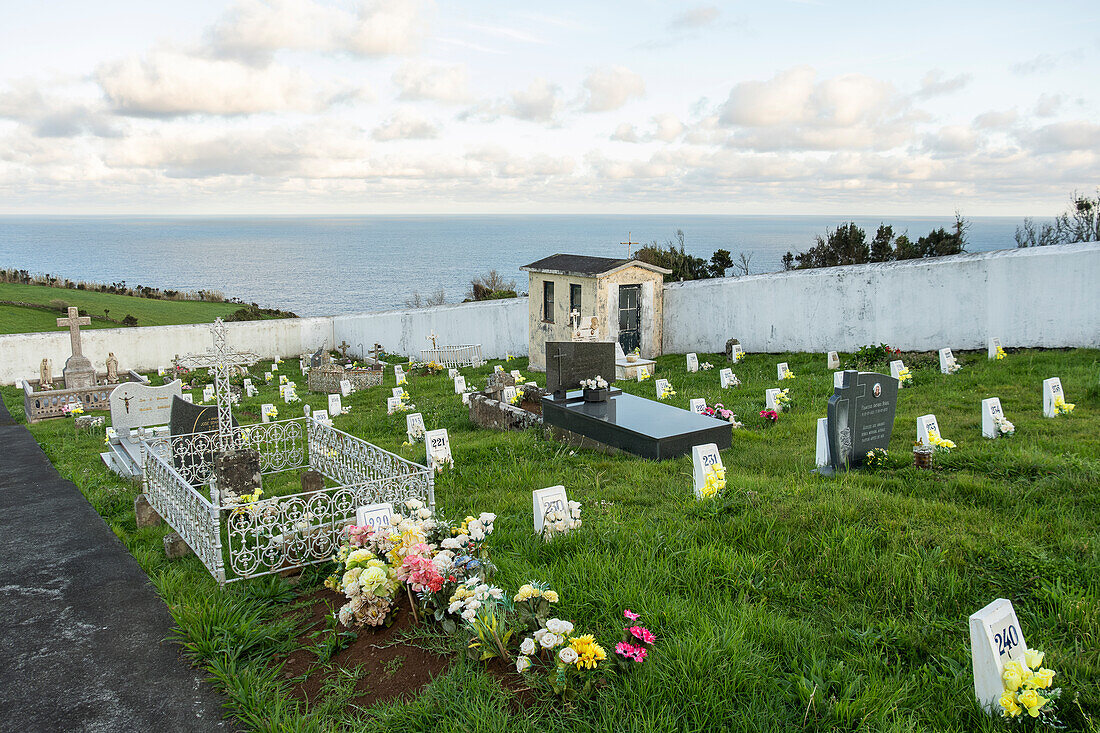 Graveyard of the hurch of Senhor Santo Cristo dos Milagres in Fazenda, Flores, Azores islands, Portugal.