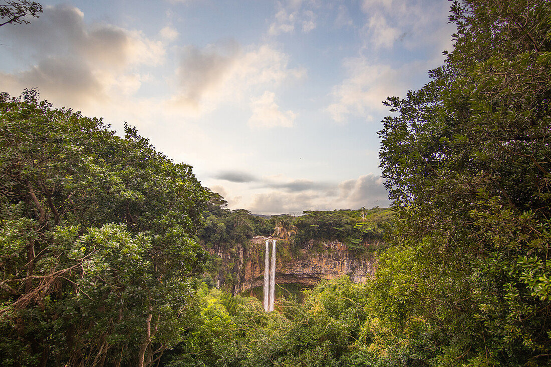  Chamarel Waterfall, double waterfalls in the Black River National Park in Mauritius. 