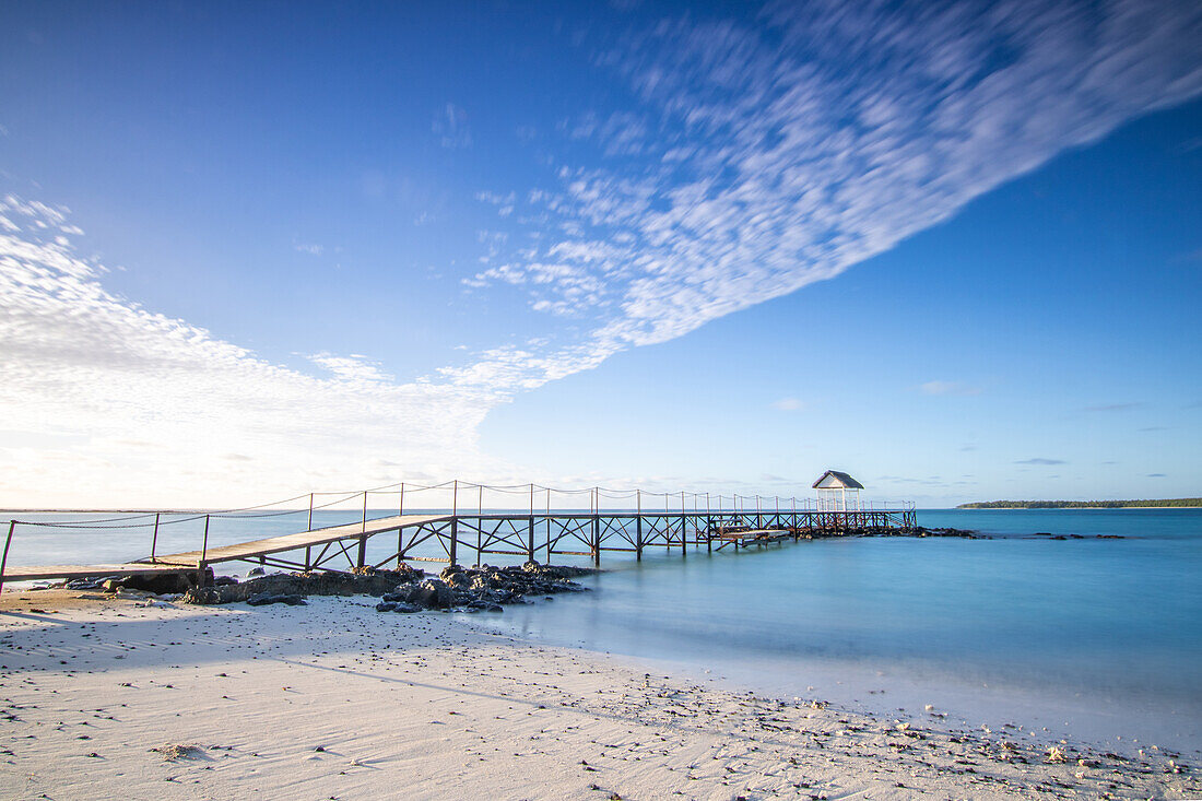  Pointe Quatre Cocos, beach with jetty, sunrise at Trou d&#39;Eau Douce in eastern Mauritius, Africa 