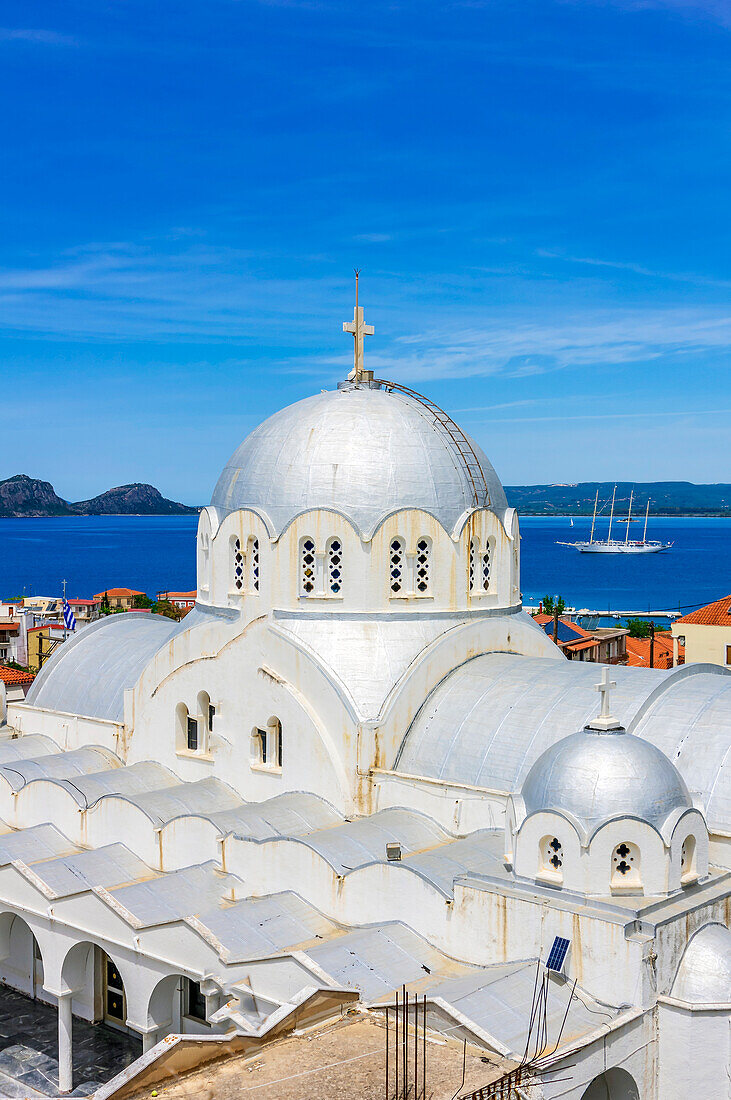  The Holy Assumption Church in Pylos, a port city in Messinia, Greece. 