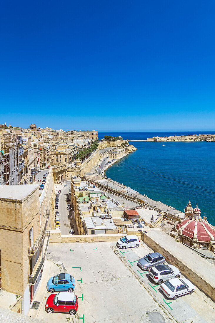  View from the Upper Barrakka Gardens, towards Valletta Waterfront in Valetta, Malta 