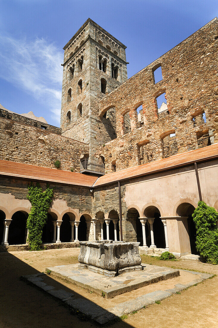 cloister of Monastery of Sant Pere de Rodes.Costa Brava,Catalonia,Spain,Europe