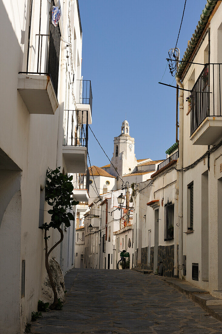 cobbled alley.Cadaques.Cap de Creus.Costa Brava,Catalonia,Spain,Europe