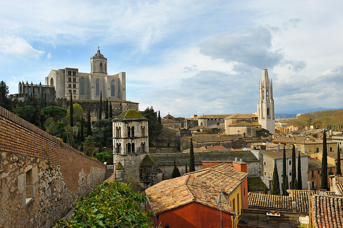 overview of Girona seen from the ramparts, Catalonia, Spain,Europe