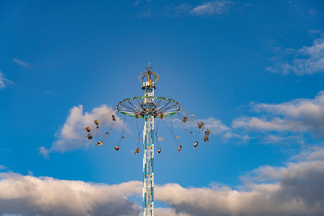  Bayerntower high-altitude carousel at the Oktoberfest 2024 in Munich, Bavaria, Germany  