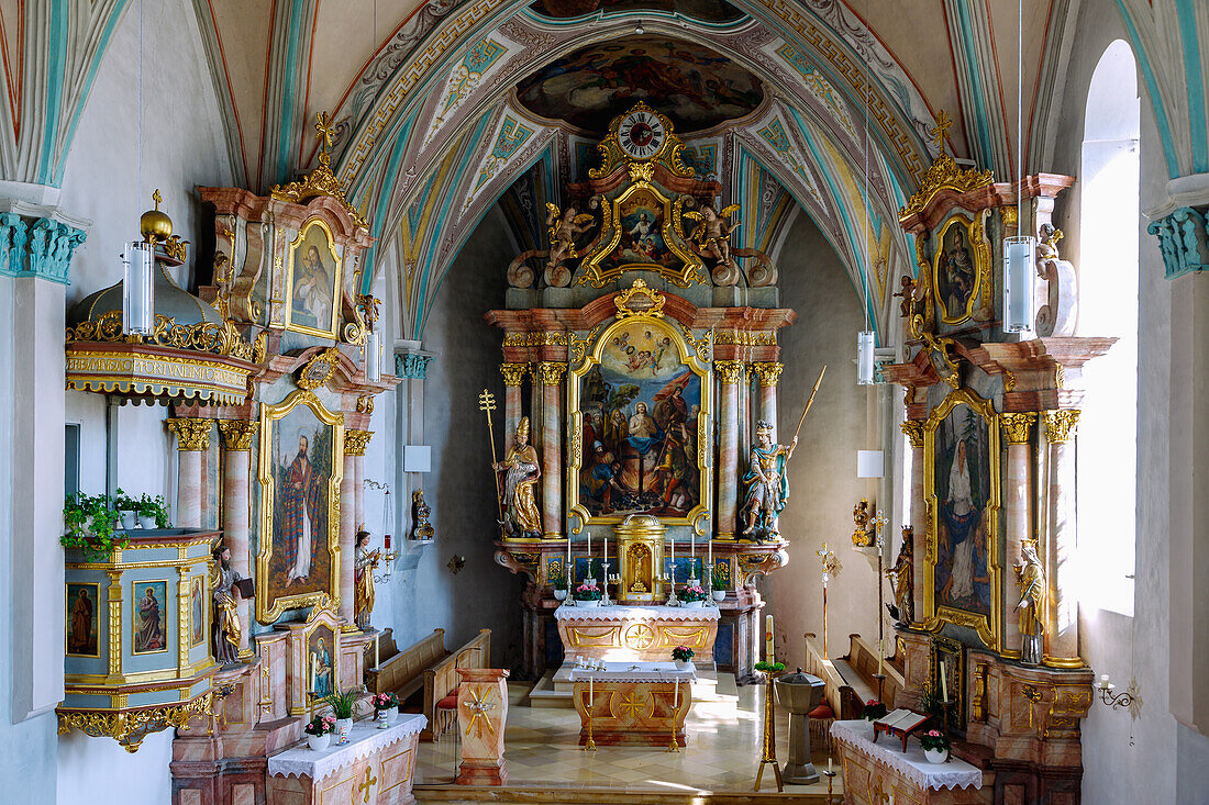  Interior of the parish church of St. Vitus in Nußdorf am Inn in Chiemgau in Upper Bavaria in Germany 