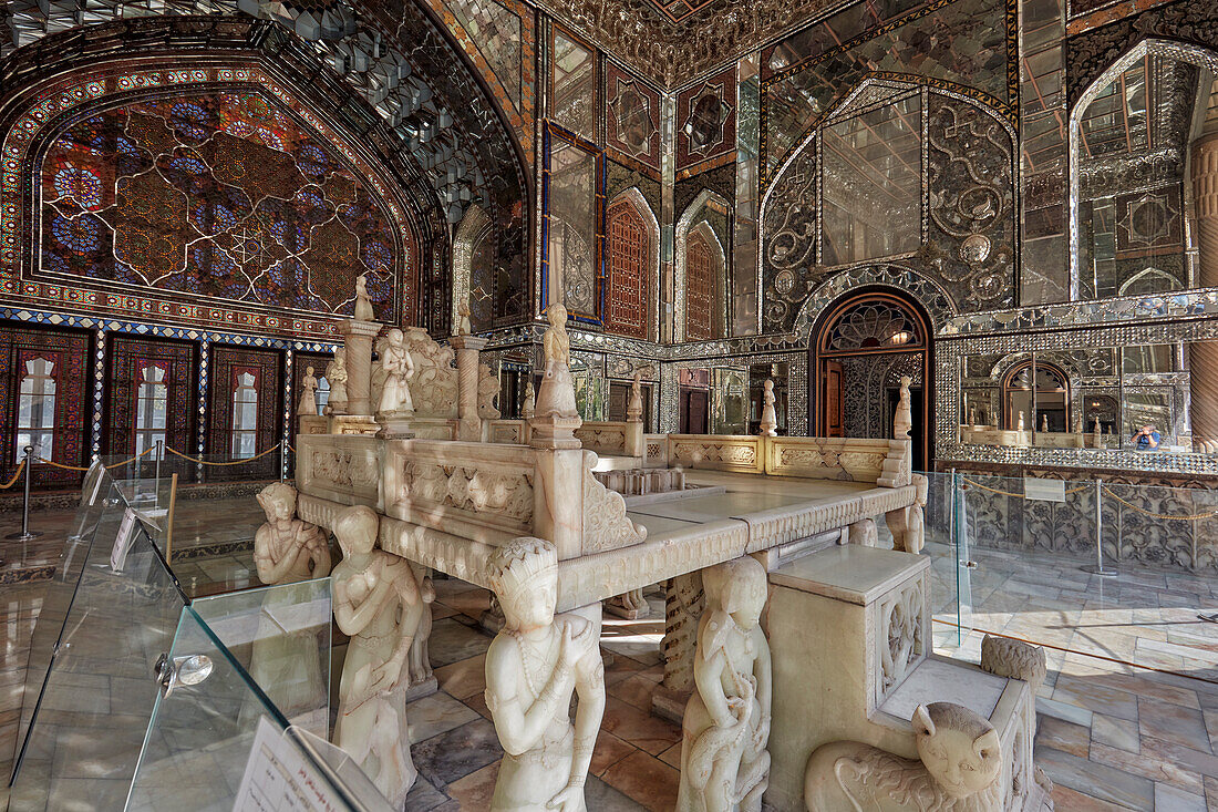 The 18th century Marble Throne (Takht e Marmar) in the Golestan Palace, UNESCO World Heritage Site. Tehran, Iran.