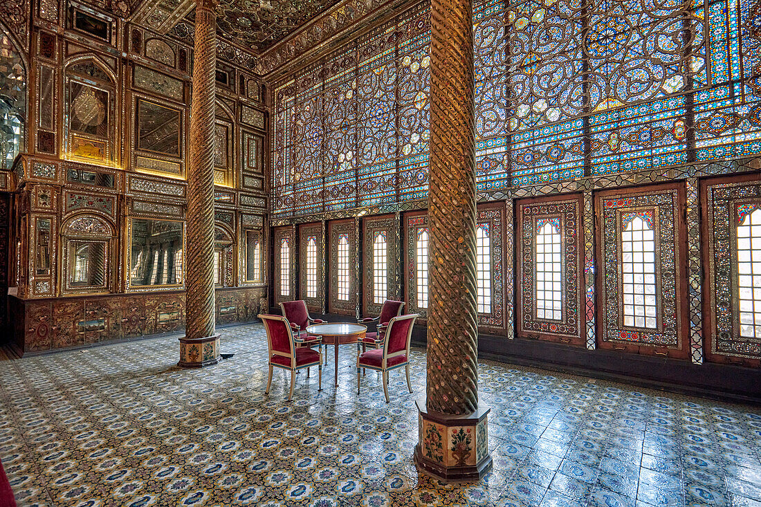 Interior view of the Windcatcher Building (Emarat e Badgir) in the Golestan Palace, UNESCO World Heritage Site. Tehran, Iran.