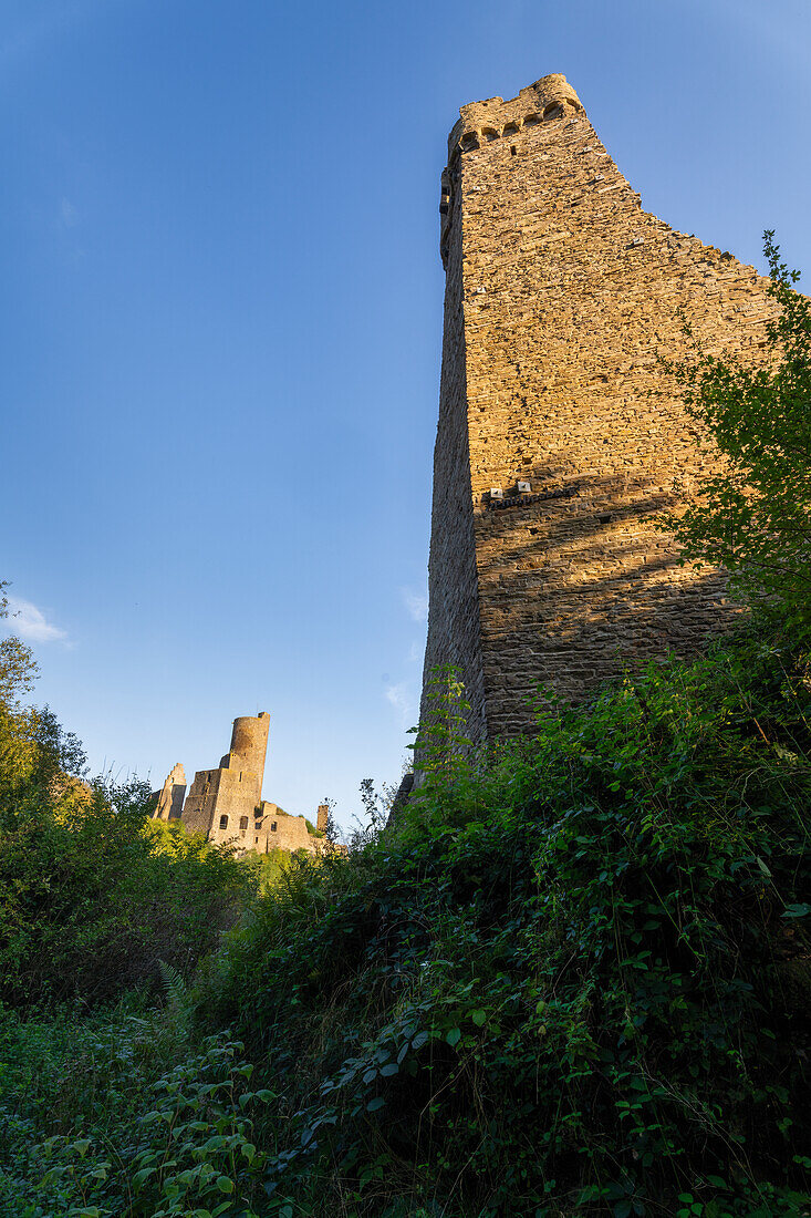  View of Philippsburg and Löwenburg, Monreal, Mayen-Koblenz district, Rhineland-Palatinate, Germany 