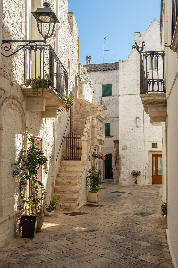 Charming narrow streets of Locorotondo, Puglia, Italy.