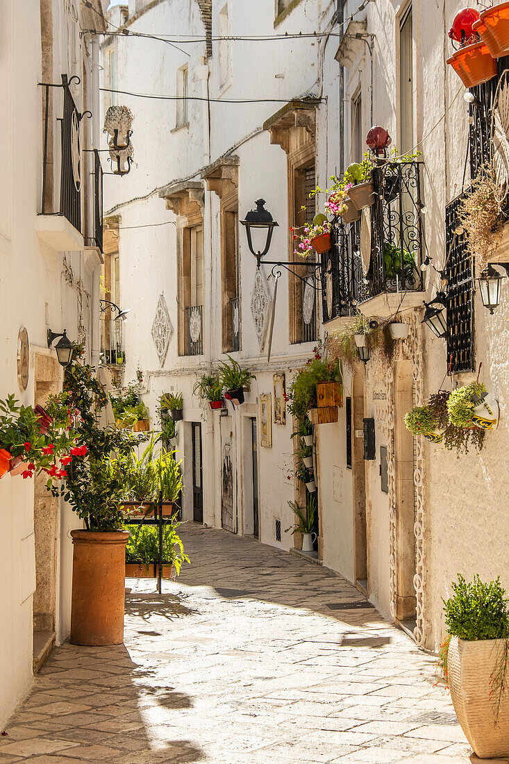 Charming narrow streets of Locorotondo, Puglia, Italy.