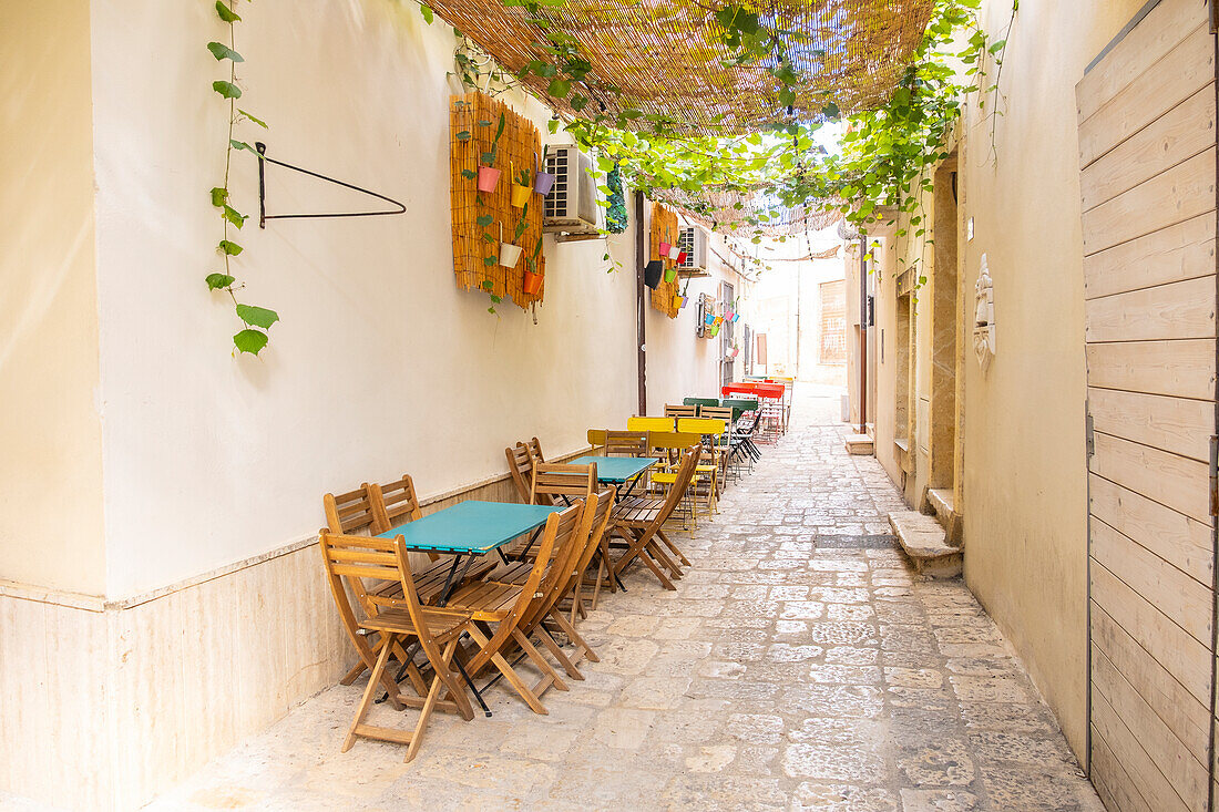 The charming cobblestone streets of Mesagne, Puglia, Italy.