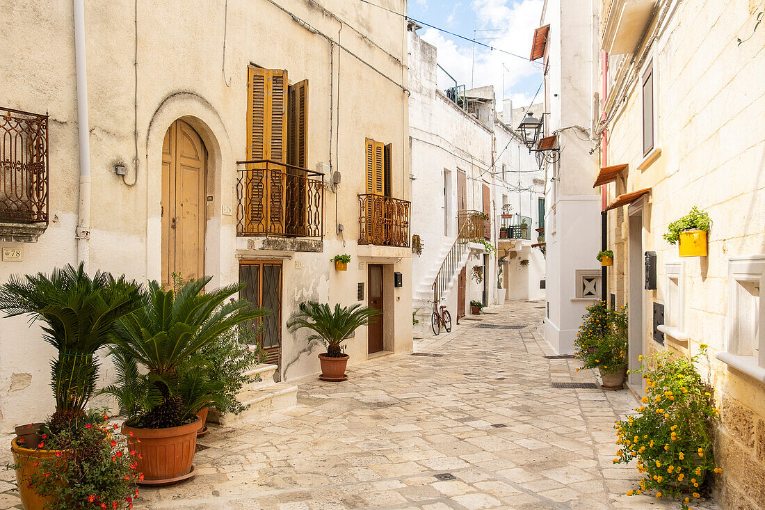 The charming cobblestone streets of Mesagne, Puglia, Italy.