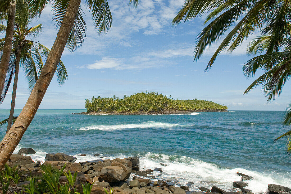 Ile du Diable viewed from the Ile Royale,Iles du Salut (Islands of Salvation),French Guiana,overseas department and region of France,Atlantic coast of South America