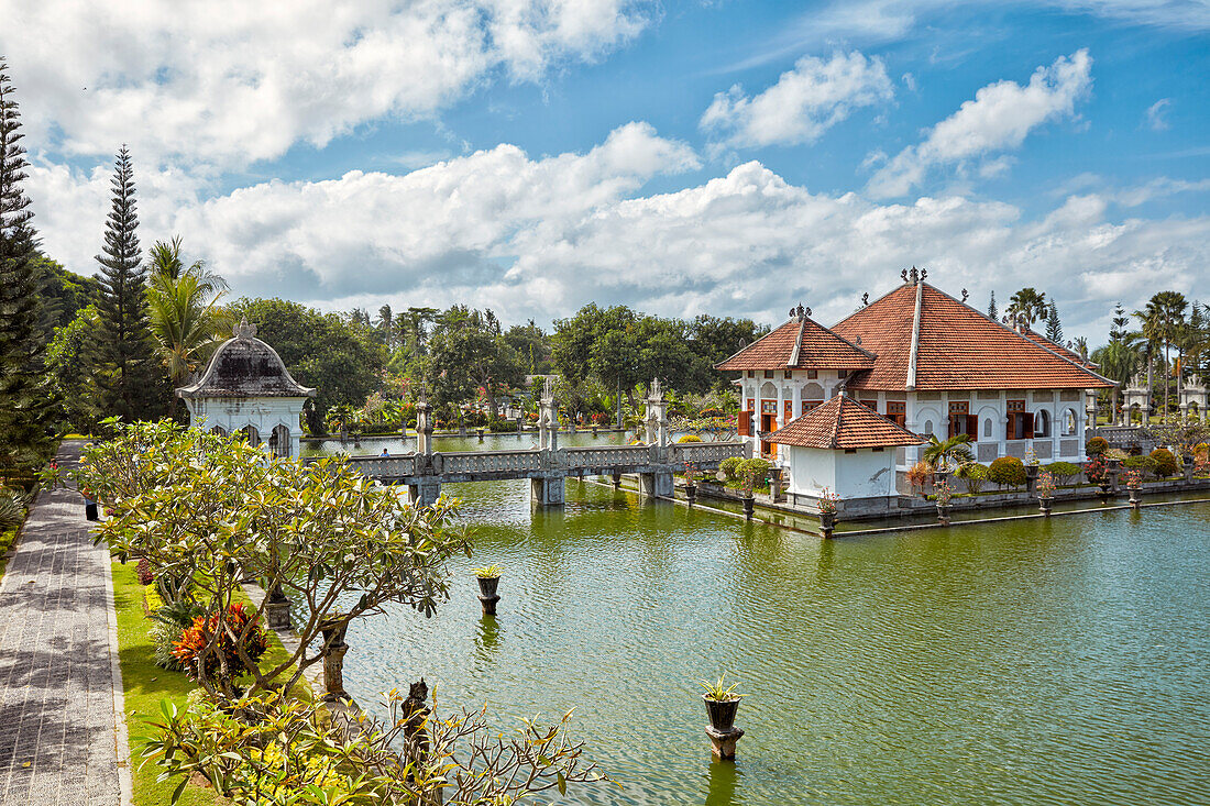 The Gili Bale, main building of the Ujung Water Palace (Taman Ujung), also known as Sukasada Park. Karangasem Regency, Bali, Indonesia.