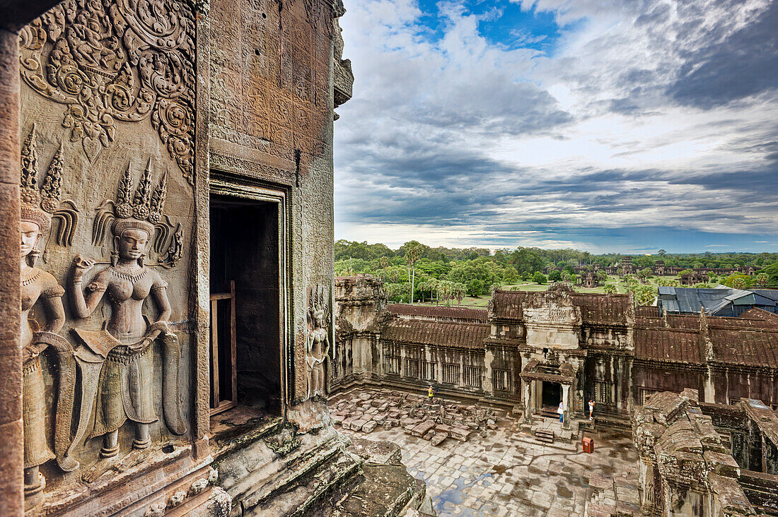 View from the top tier of the Angkor Wat temple. Angkor Archaeological Park, Siem Reap Province, Cambodia.