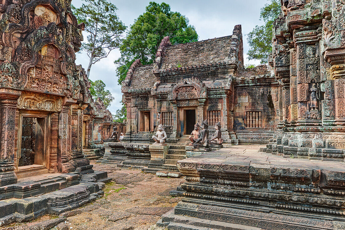 Ruins of ancient Banteay Srei temple. Angkor Archaeological Park, Siem Reap Province, Cambodia.