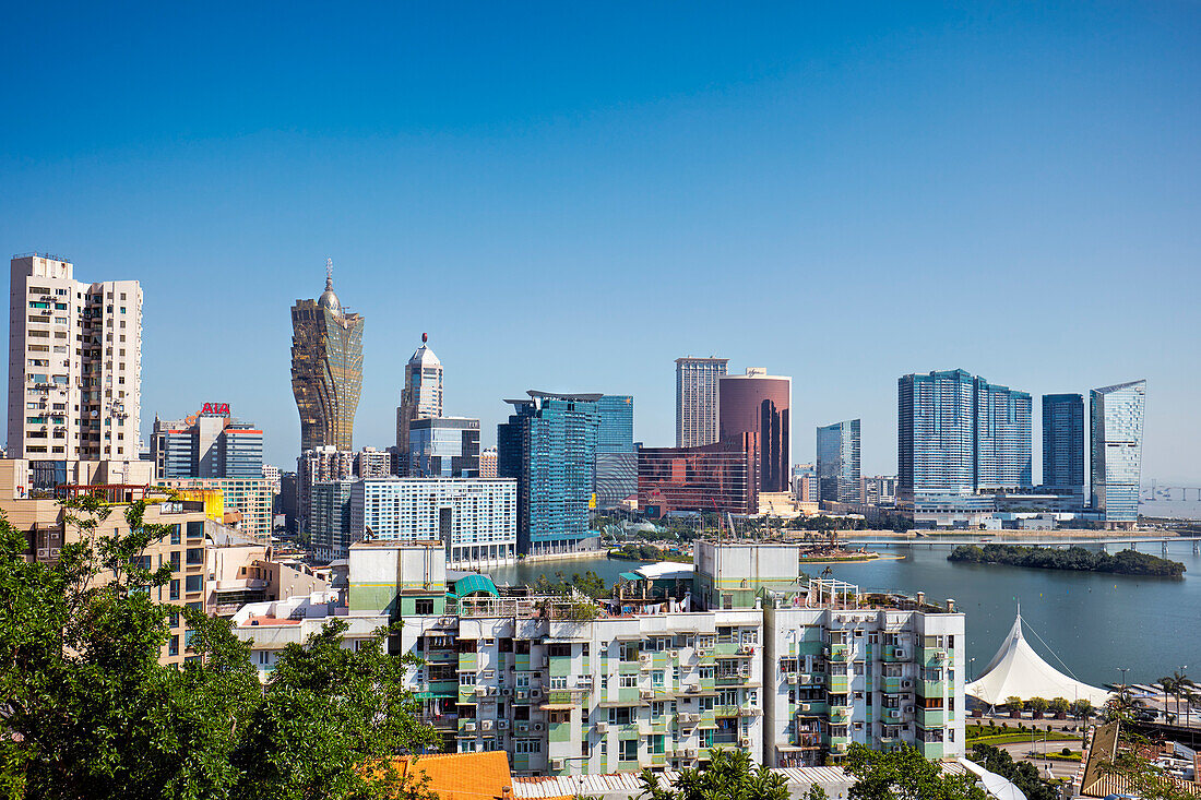 Scenic view of Macau skyline from the Penha Hill. Macau, China.