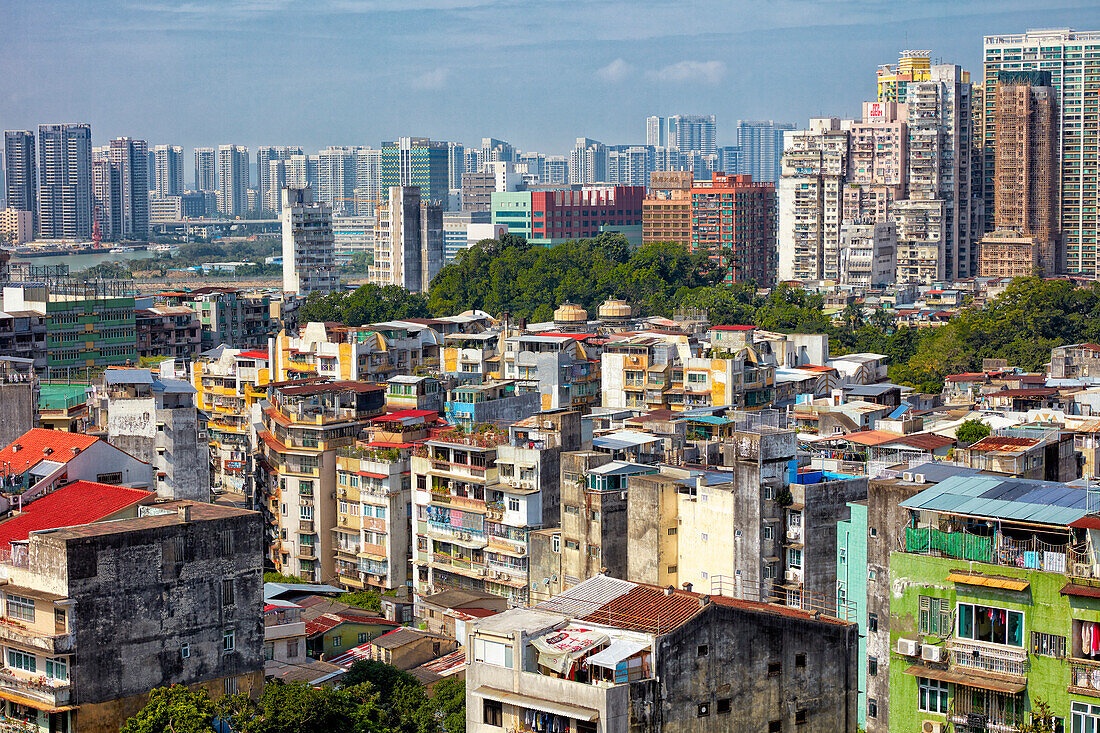 Elevated view of Macau city from the Mount Fortress. Macau, China.