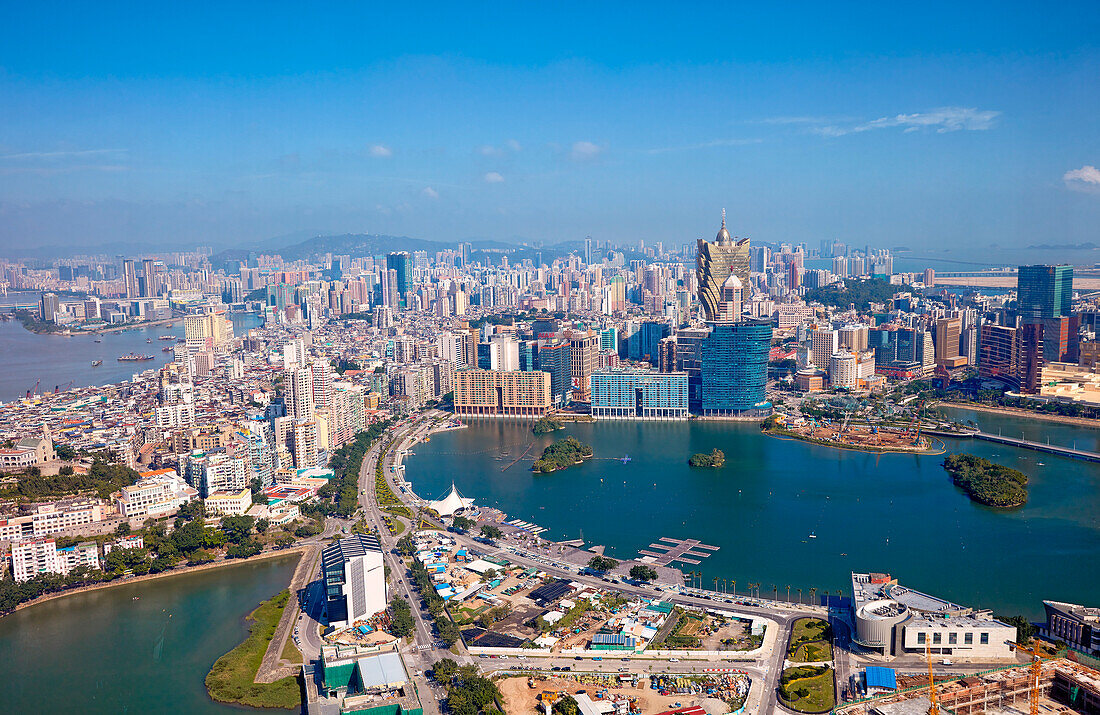 Aerial view of the Macau Peninsula. Macau, China.