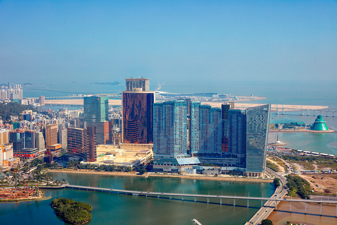 Aerial view of the Macau Peninsula. Macau, China.