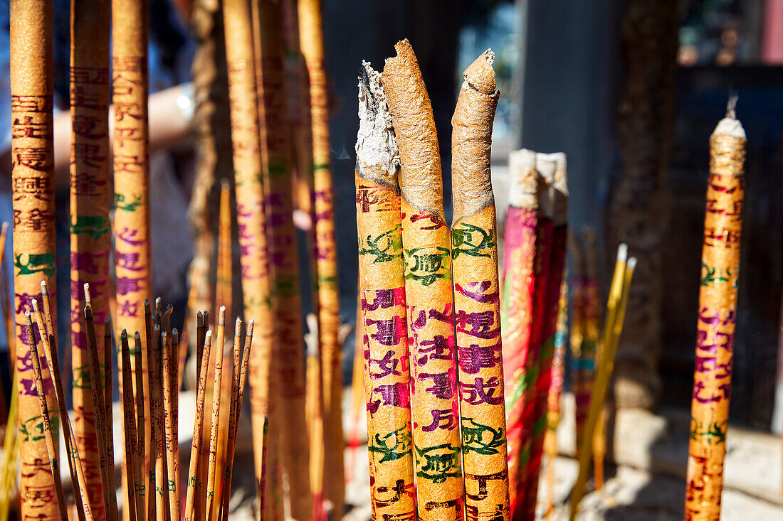 Colourful burning incense sticks in the A-Ma Temple. Macau, China.