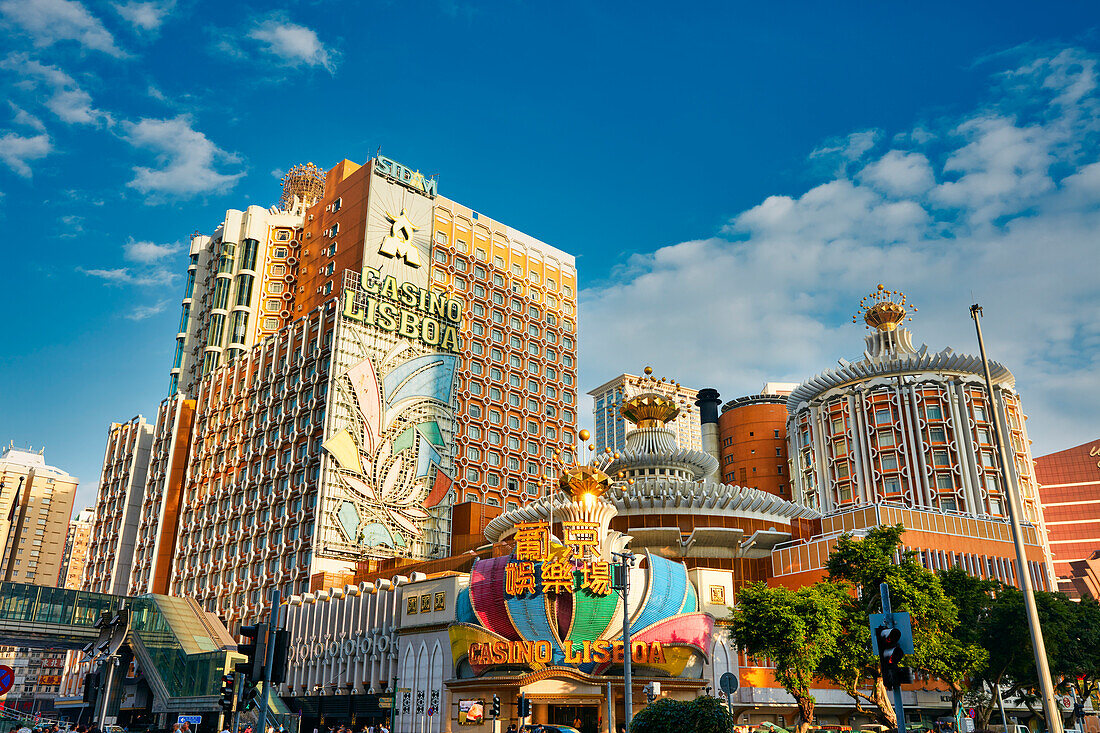 Exterior view of the Lisboa Hotel and Casino. Macau, China.