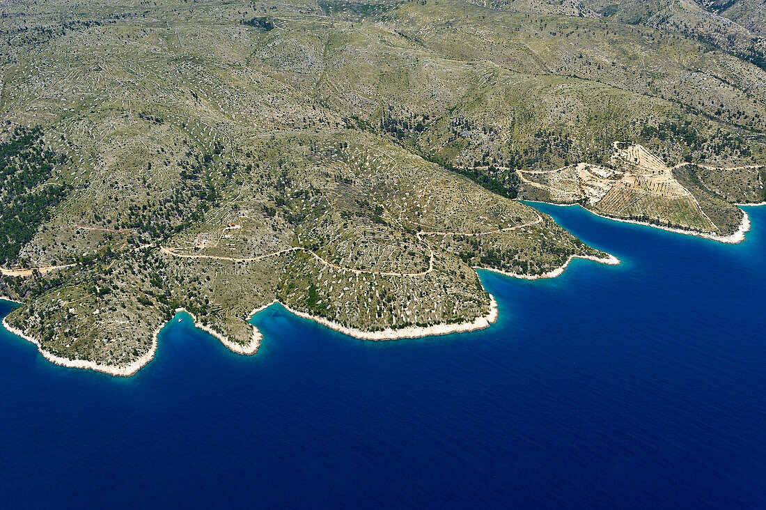 aerial view of the area around Milna, Brac island, Croatia, Southeast Europe