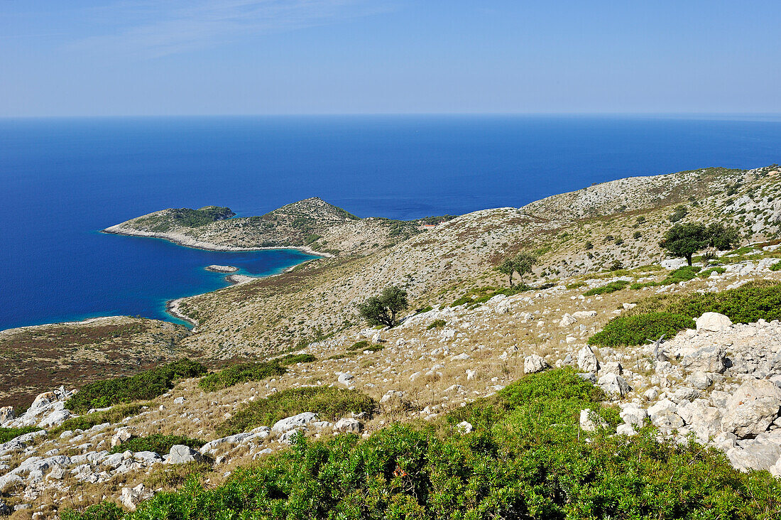 Südwestküste vom Berg Plesevo Brdo aus gesehen, Insel Lastovo, bei Dubrovnik, Kroatien, Dalmatien, Südosteuropa