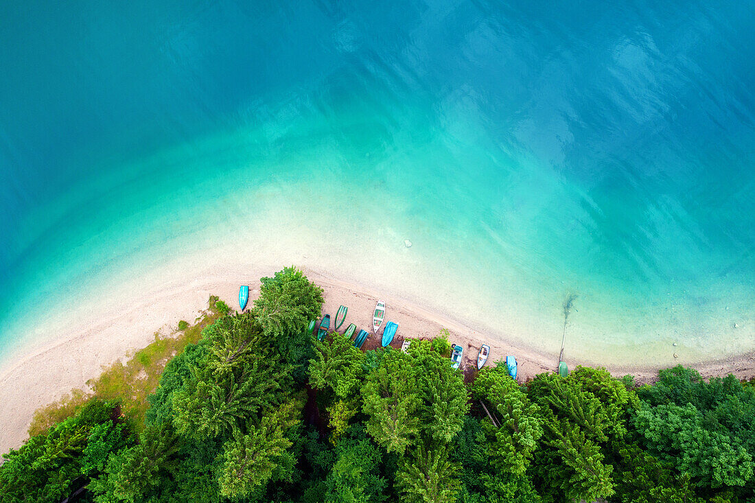  summer, aerial view, beach, Walchensee, lake, Bavaria, Germany, Europe 