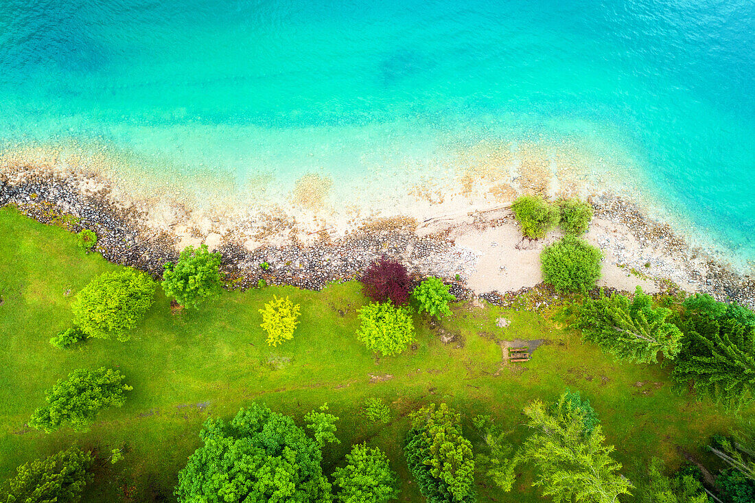  summer, aerial view, beach, Walchensee, lake, Bavaria, Germany, Europe 