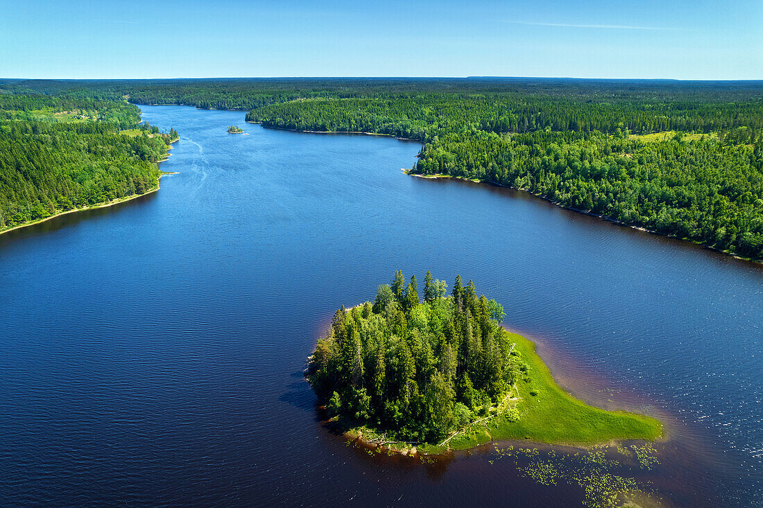  summer, aerial photography, aerial, forest, lake, island, wilderness, Sweden, Europe 