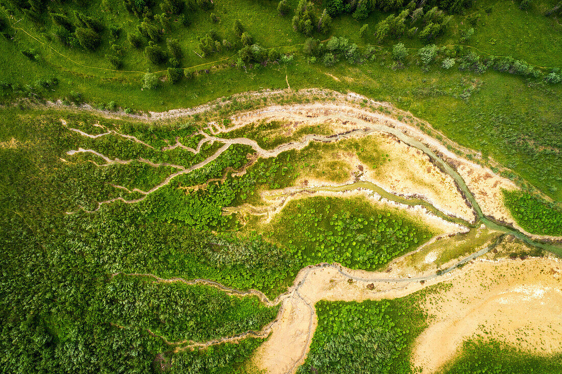  summer, aerial photography, mountains, forest, river, abstract, Bavaria, Germany, Europe 