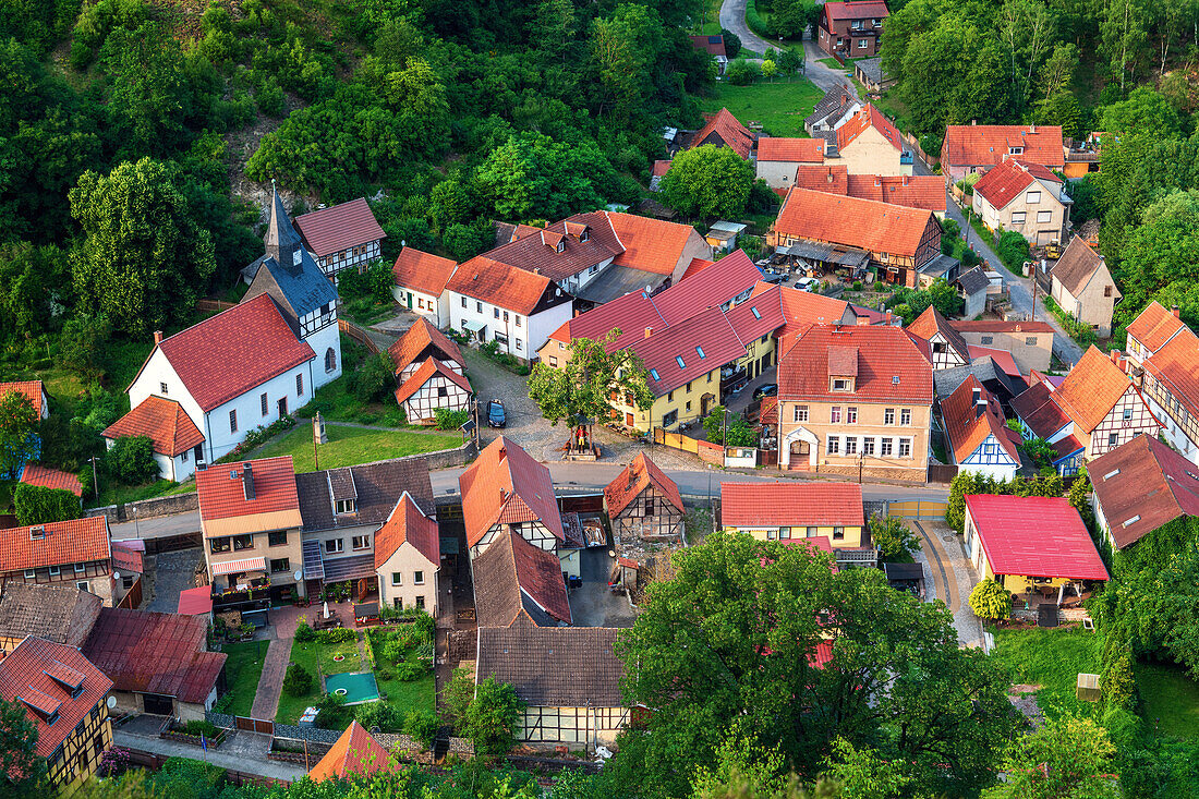  mountain, forest, valley, village, Questenberg, South Harz, Harz, Saxony-Anhalt, Germany, Europe 