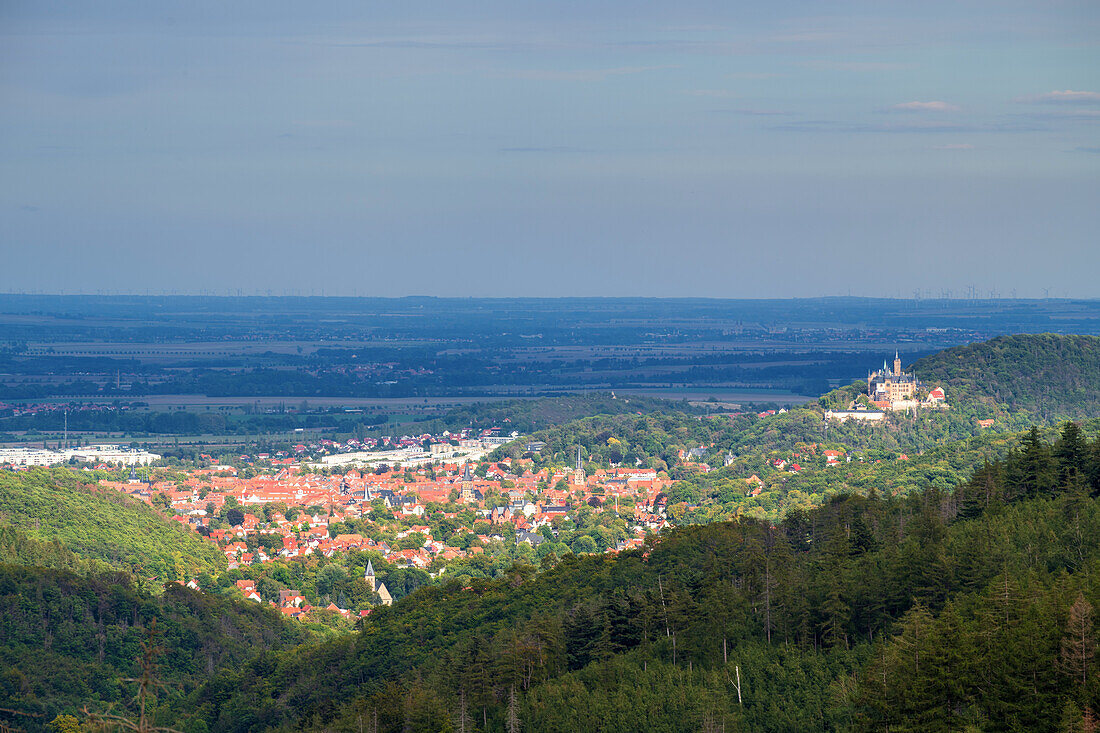  View, castle, hiking trail, Steinerne Renne, Wenigerode, Harz, Saxony-Anhalt, Germany, Europe 