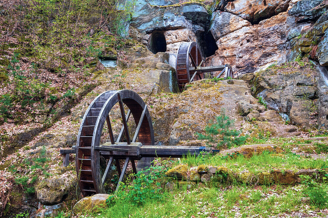  Mill wheel, mill, Middle Ages, Heers, Heerswald, Halberstadt, Harz, Saxony-Anhalt, Germany, Europe 