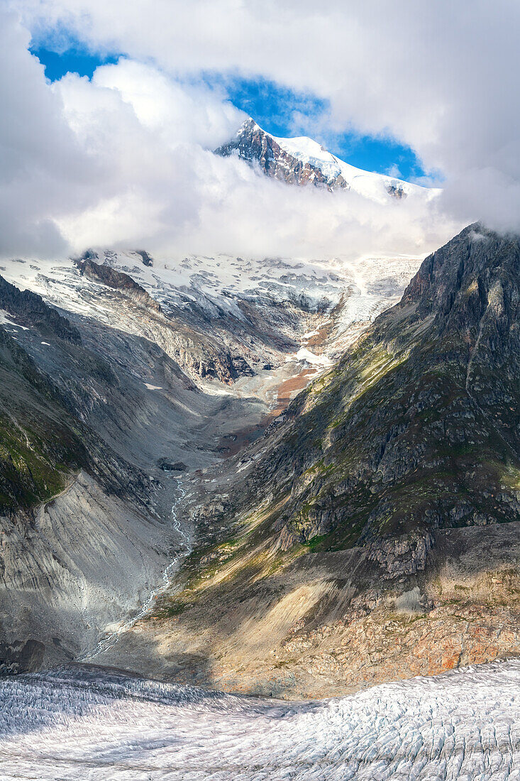  Aletsch Glacier, glacier, glacier tongue, Fieschertal, mountains, Alps, Valais, Switzerland, Europe 