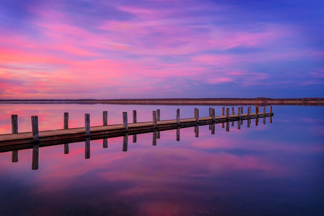  lake, shore, jetty, abstract, reflection, sunset, Wallendorf, Leipzig, Saxony, Germany 