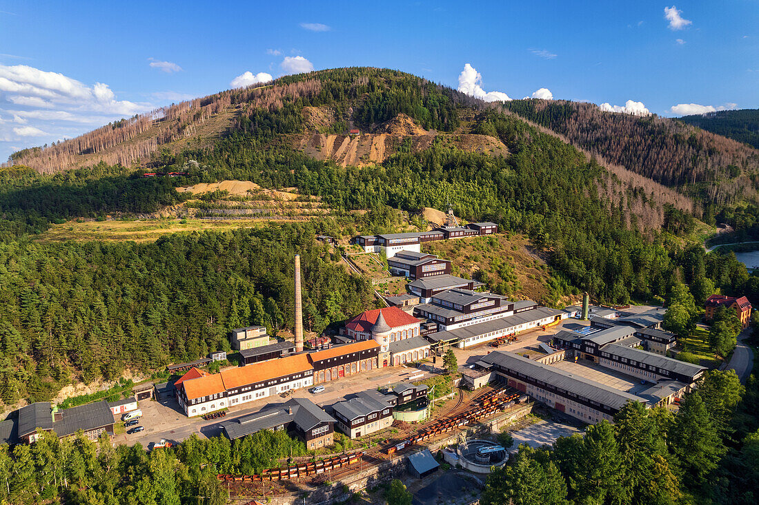 Sommer, Luftaufnahme, Bergwerk, Rammelsberg, Goslar, Harz, Niedersachsen, Deutschland, Europa