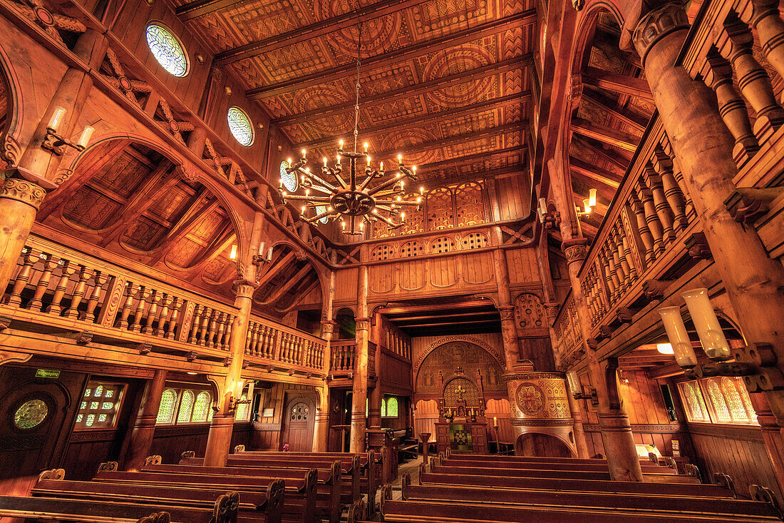 Stabkirche, Hahnenklee, Innenraum, Holzkirche, Kirche, Harz, Niedersachsen, Deutschland, Europa