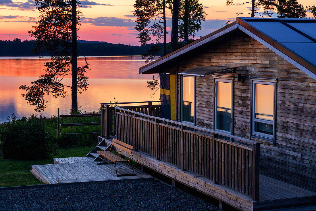  river, lake, view, forest, sunset, cabin, holiday home, Sweden, Europe 