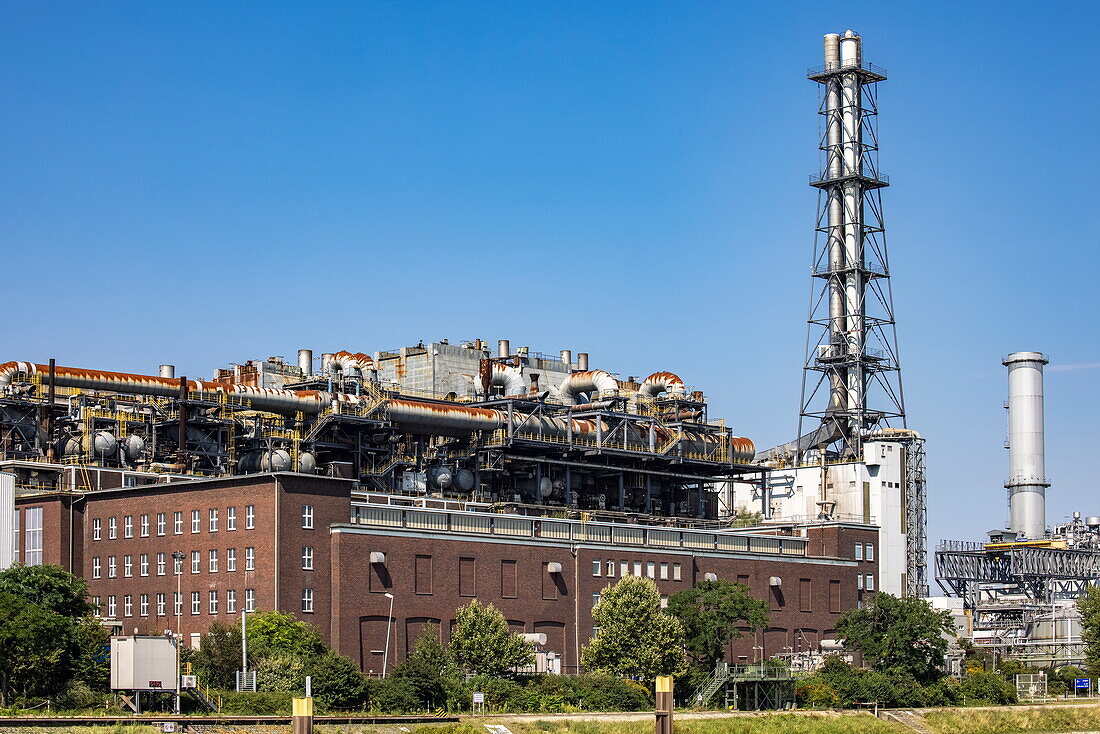 BASF-Industriekomplex vom Rhein aus gesehen, Ludwigshafen, Rheinland-Pfalz, Deutschland, Europa