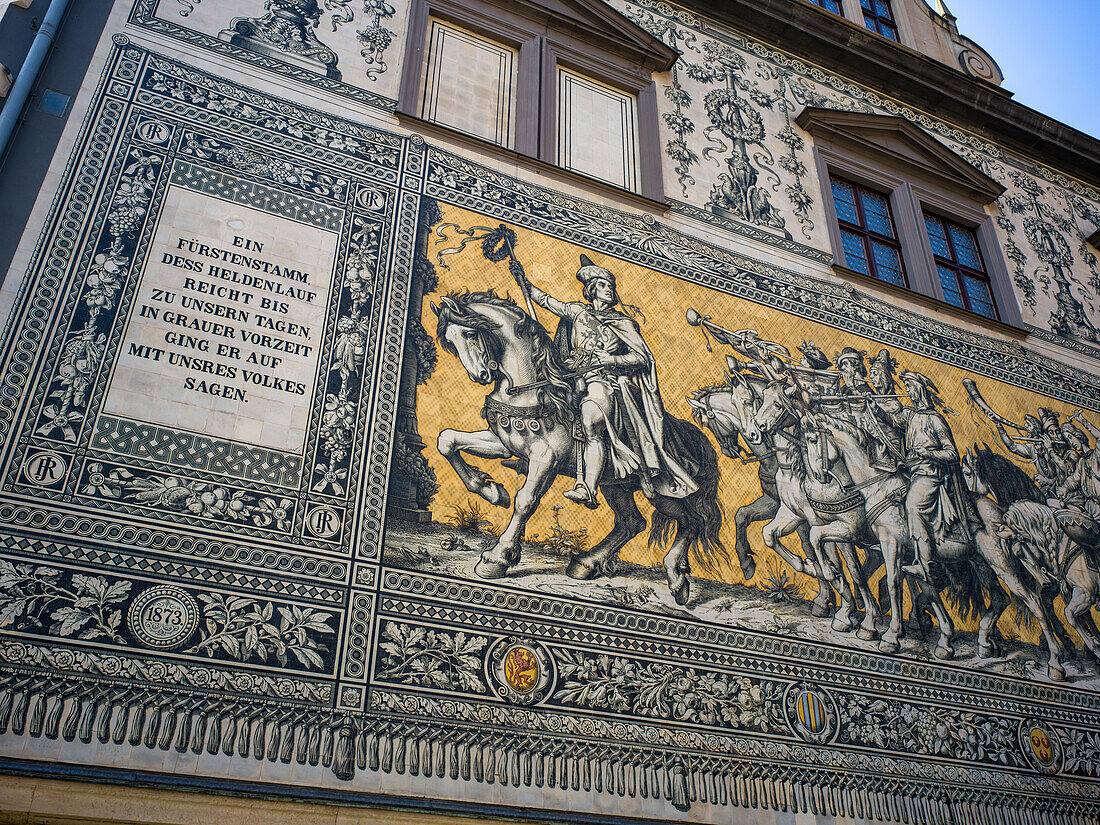 Wandgemälde Fürstenzug Detail, Altstadt, Dresden, Sachsen, Deutschland, Europa