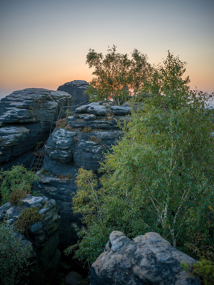  Sunset at Lilienstein, Saxon Switzerland, Elbe Sandstone Mountains, Saxony, Germany, Europe 