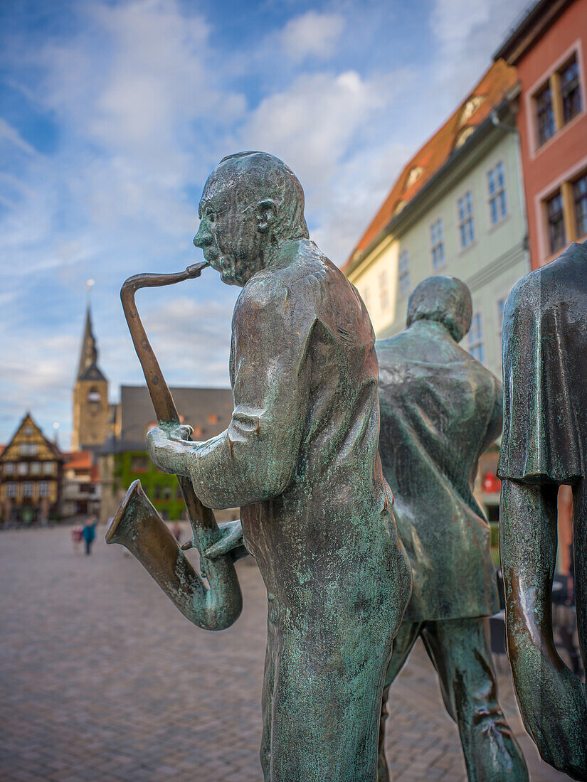 Die Münzenberger Musikanten, Marktplatz, Welterbestadt Quedlinburg, Harz, Sachsen-Anhalt, Mitteldeutschland, Deutschland, Europa