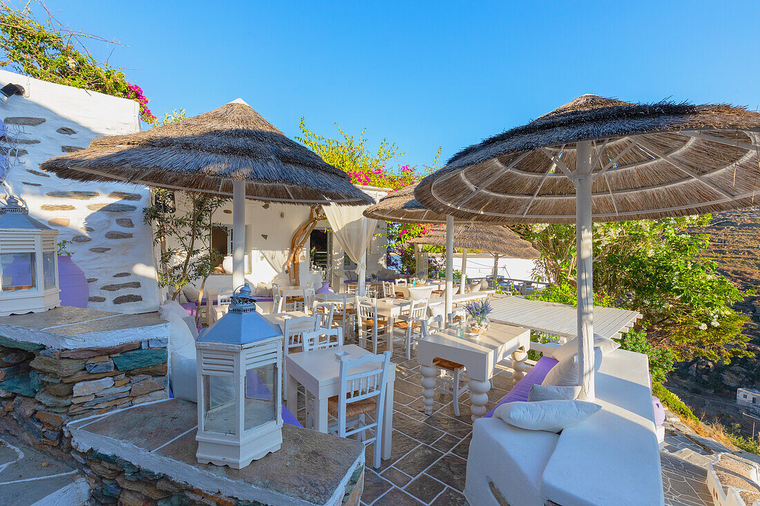 Kastro outdoor cafe bar and restaurant, Kastro, Sifnos Island, Cyclades Islands, Greece