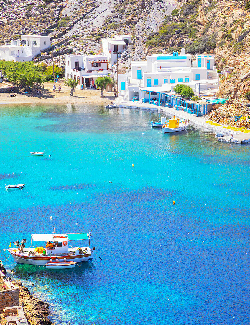  Fischerdorf Heronissos, erhöhte Ansicht, Heronissos, Insel Sifnos, Kykladen, Griechenland 