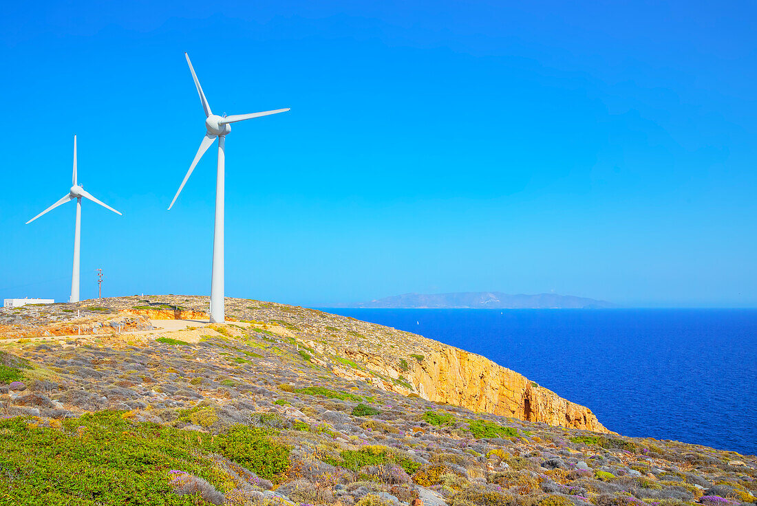 Wind turbines, Sifnos Island, Cyclades Islands, Greece 