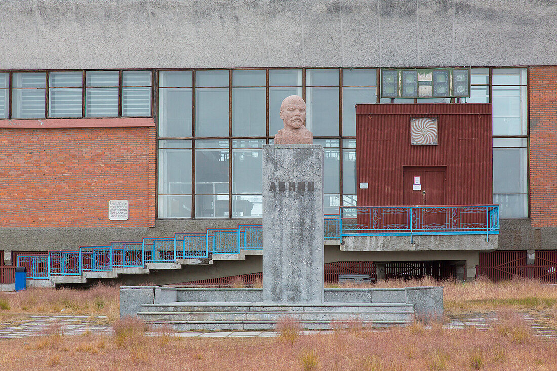  Cultural center in the abandoned Russian town of Pyramiden, Svalbard, Spitsbergen, Norway 